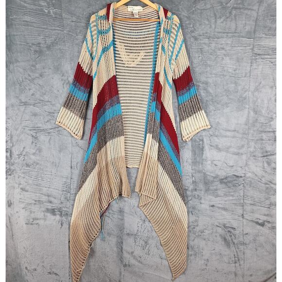 Womens Cardigan Medium Boho Crochet Fringe Hippie Festival‎ Asymmetrical Duster - Picture 1 of 7